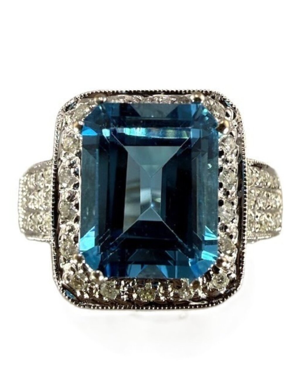 18K White Gold Topaz Ring w/Diamonds - Size 6.25